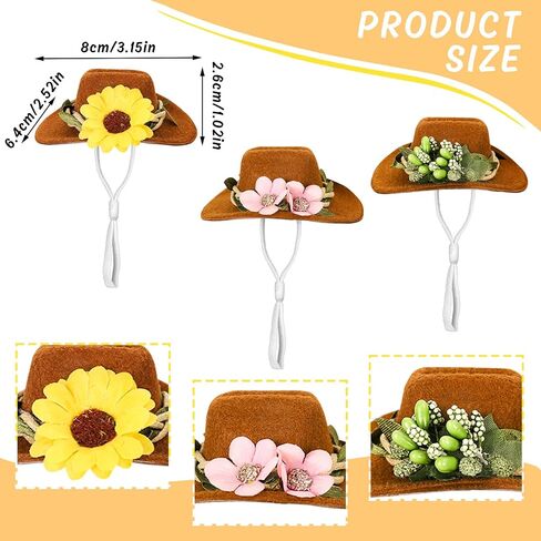 Whaline 3Pcs Small Animals Hats Hamster Chicken Mini Cowboy Hats Flower Leaves Brown Guinea Pig Hats Felt Tiny Cute Pet Hat Costume Accessories for Small Pet Holiday Party Clothes Supplies Photo Props in Saudi Arabia