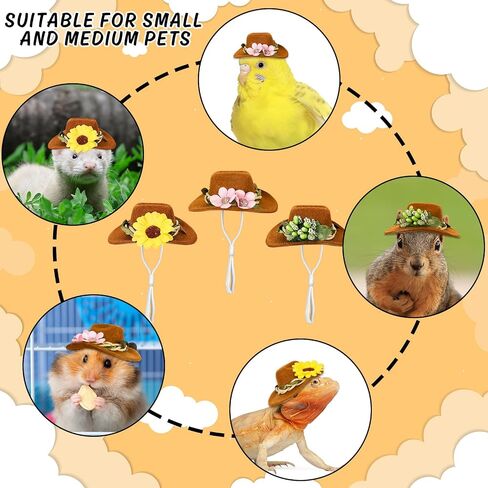 Whaline 3Pcs Small Animals Hats Hamster Chicken Mini Cowboy Hats Flower Leaves Brown Guinea Pig Hats Felt Tiny Cute Pet Hat Costume Accessories for Small Pet Holiday Party Clothes Supplies Photo Props in Saudi Arabia