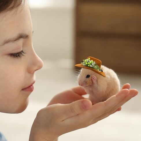 Whaline 3Pcs Small Animals Hats Hamster Chicken Mini Cowboy Hats Flower Leaves Brown Guinea Pig Hats Felt Tiny Cute Pet Hat Costume Accessories for Small Pet Holiday Party Clothes Supplies Photo Props in Saudi Arabia