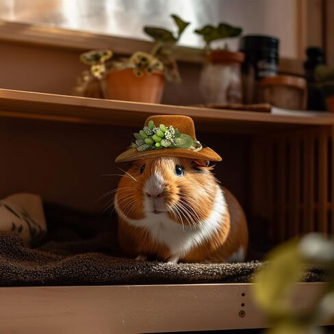 Whaline 3Pcs Small Animals Hats Hamster Chicken Mini Cowboy Hats Flower Leaves Brown Guinea Pig Hats Felt Tiny Cute Pet Hat Costume Accessories for Small Pet Holiday Party Clothes Supplies Photo Props in Saudi Arabia