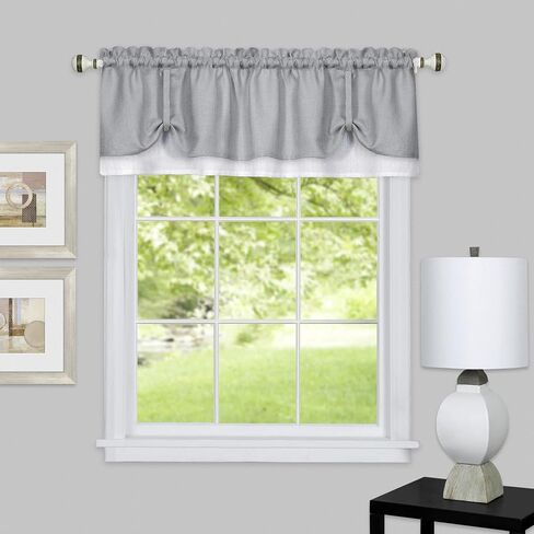 Soft Window Darcy Curtain Valance, Black & White - 58 Inch Width, 14 Inch Length, 1.5 Inch Rod Pocket, Light Filtering - for Kitchen and Bathroom by Achim Home Decor in Saudi Arabia