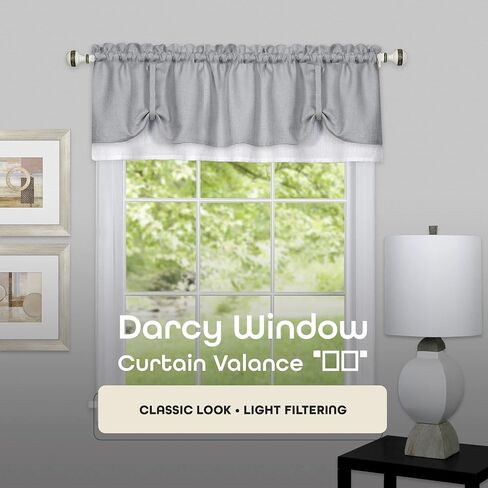 Soft Window Darcy Curtain Valance, Black & White - 58 Inch Width, 14 Inch Length, 1.5 Inch Rod Pocket, Light Filtering - for Kitchen and Bathroom by Achim Home Decor in Saudi Arabia