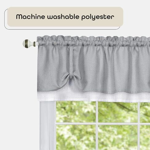 Soft Window Darcy Curtain Valance, Black & White - 58 Inch Width, 14 Inch Length, 1.5 Inch Rod Pocket, Light Filtering - for Kitchen and Bathroom by Achim Home Decor in Saudi Arabia