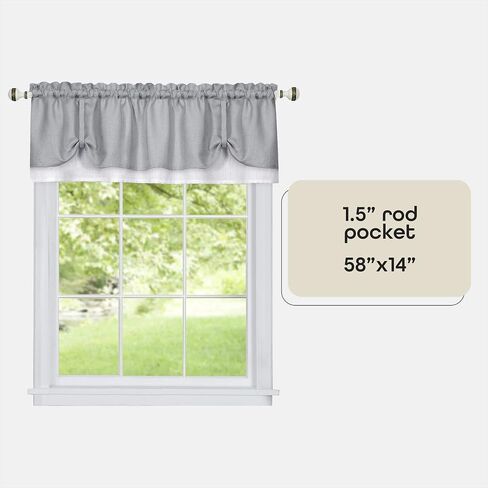 Soft Window Darcy Curtain Valance, Black & White - 58 Inch Width, 14 Inch Length, 1.5 Inch Rod Pocket, Light Filtering - for Kitchen and Bathroom by Achim Home Decor in Saudi Arabia