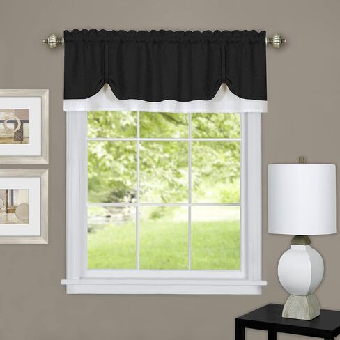 Soft Window Darcy Curtain Valance, Black & White - 58 Inch Width, 14 Inch Length, 1.5 Inch Rod Pocket, Light Filtering - for Kitchen and Bathroom by Achim Home Decor in Saudi Arabia