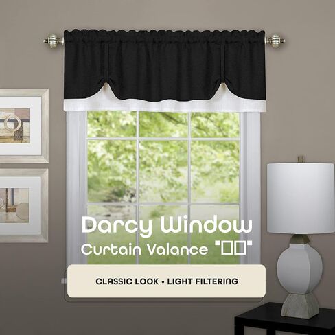 Soft Window Darcy Curtain Valance, Black & White - 58 Inch Width, 14 Inch Length, 1.5 Inch Rod Pocket, Light Filtering - for Kitchen and Bathroom by Achim Home Decor in Saudi Arabia