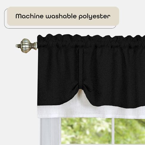 Soft Window Darcy Curtain Valance, Black & White - 58 Inch Width, 14 Inch Length, 1.5 Inch Rod Pocket, Light Filtering - for Kitchen and Bathroom by Achim Home Decor in Saudi Arabia