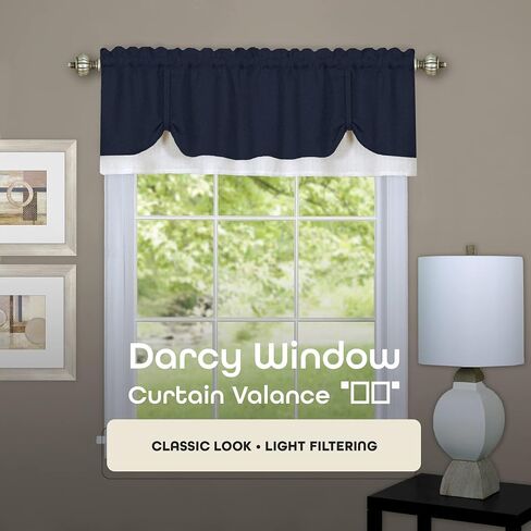 Soft Window Darcy Curtain Valance, Black & White - 58 Inch Width, 14 Inch Length, 1.5 Inch Rod Pocket, Light Filtering - for Kitchen and Bathroom by Achim Home Decor in Saudi Arabia