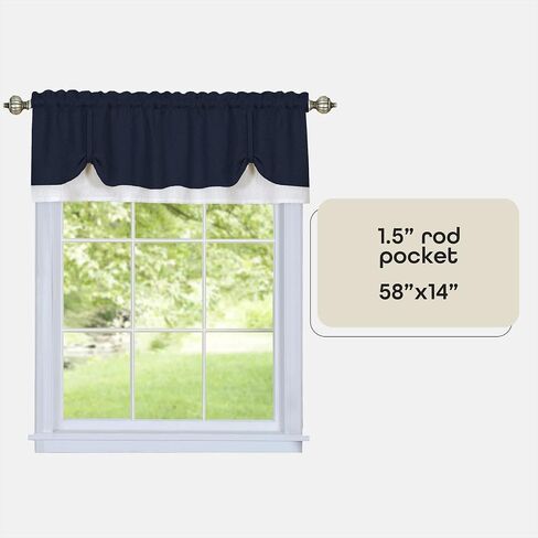 Soft Window Darcy Curtain Valance, Black & White - 58 Inch Width, 14 Inch Length, 1.5 Inch Rod Pocket, Light Filtering - for Kitchen and Bathroom by Achim Home Decor in Saudi Arabia