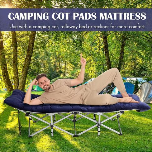 Soaoo 4 Pcs Outdoor Camping Cot Pads Mattress Folding Comfortable Cot Mattress Portable Sleeping Pad Thicker Cotton Cot Pad for Traveling Hiking Outdoor Indoor Use (Navy Blue) in Saudi Arabia