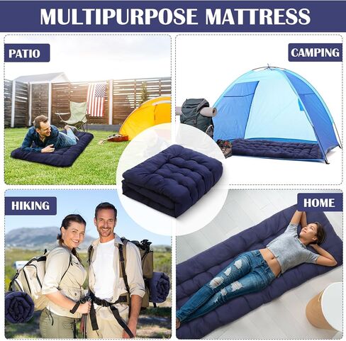 Soaoo 4 Pcs Outdoor Camping Cot Pads Mattress Folding Comfortable Cot Mattress Portable Sleeping Pad Thicker Cotton Cot Pad for Traveling Hiking Outdoor Indoor Use (Navy Blue) in Saudi Arabia