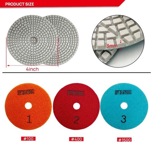 وسادات تلميع DT-DIATOOL Diamond ذات 3 خطوات مقاس 10.16 سم للجرانيت والرخام تيرازو (مجموعة من 3 قطع) in Kuwait