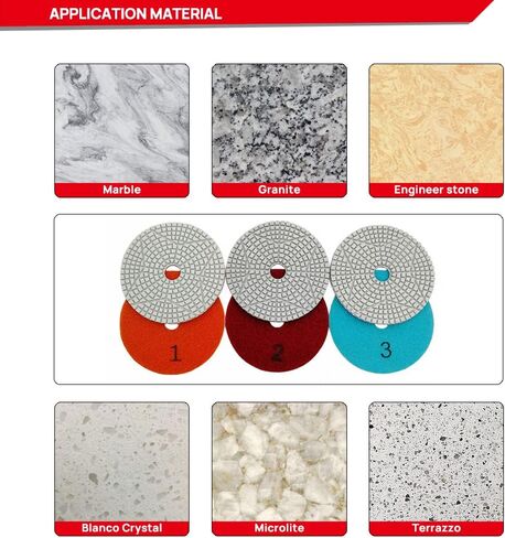 وسادات تلميع DT-DIATOOL Diamond ذات 3 خطوات مقاس 10.16 سم للجرانيت والرخام تيرازو (مجموعة من 3 قطع) in Kuwait