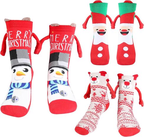 Hand in Hand Socks Christmas Socks, 3 Pairs Magnetic Socks Hand Hold Friend Socks Funny 3D Doll Couple Socks, Magnet Holding Hands Socks Hand Holding Socks in Kuwait