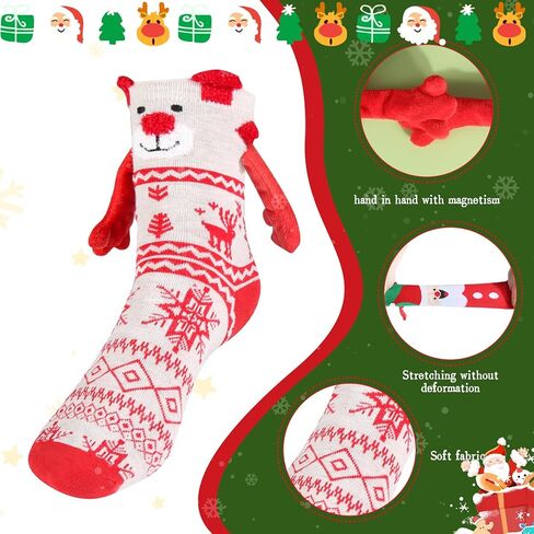 Hand in Hand Socks Christmas Socks, 3 Pairs Magnetic Socks Hand Hold Friend Socks Funny 3D Doll Couple Socks, Magnet Holding Hands Socks Hand Holding Socks in Kuwait