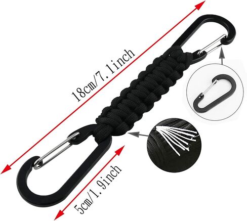 ZZLZX Paracord Keychain 2PCS Black Braided Paracord Lanyard Clips with Chain Hooks for Keys Paracord, Keychain Clip, Water Bottle Keys Backpack Tools, Black, 18cm in Saudi Arabia