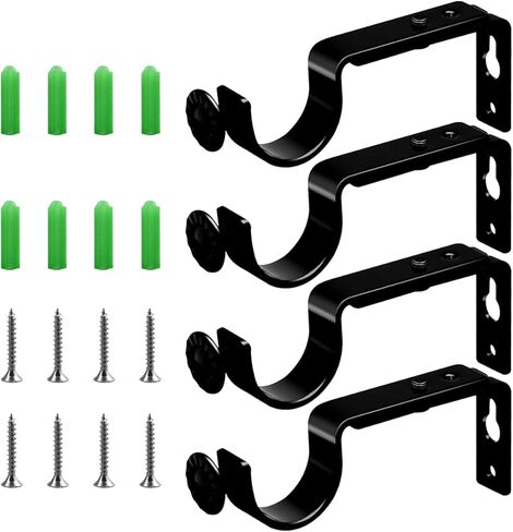أقواس قضيب الستارة شديدة التحمل وقابلة للتعديل حامل قضيب روماني قابل للتمديد خطاطيف قضيب الستارة شماعات ستائر لقضيب ستارة 1 بوصة (قضيب مزدوج أبيض - 4 قطع) in Kuwait