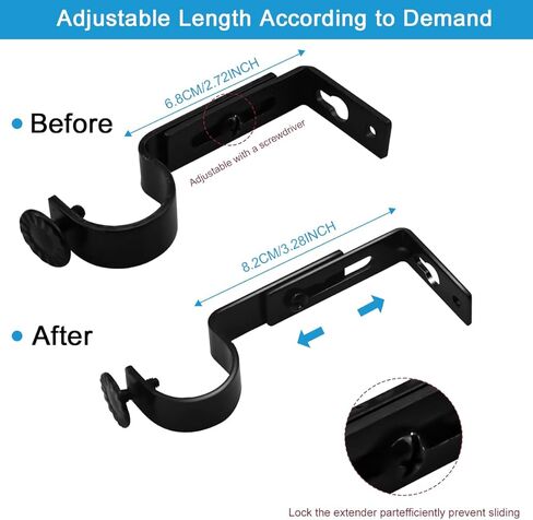 أقواس قضيب الستارة شديدة التحمل وقابلة للتعديل حامل قضيب روماني قابل للتمديد خطاطيف قضيب الستارة شماعات ستائر لقضيب ستارة 1 بوصة (قضيب مزدوج أبيض - 4 قطع) in Kuwait