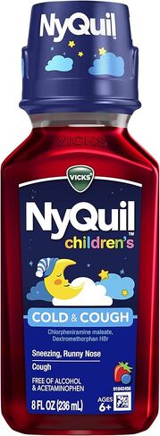 Vicks NyQuil Children's, Nighttime Cold & Cough Multi-Symptom Relief, Relieves Sneezing, Runny Nose, Cough, Berry Flavor, 8 Fl Oz in Kuwait