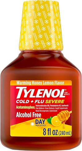 دواء Tylenol Cold + Flu الشديد مع أسيتامينوفين، ديكستروميتورفان HBr، Guaifenesin، Phenylephrine HCI، السائل النهاري البارد / الحمى وتخفيف احتقان الصدر، عسل الليمون الدافئ، 8 فلوريدا أوقية. أوز in Kuwait