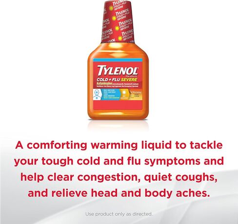 دواء Tylenol Cold + Flu الشديد مع أسيتامينوفين، ديكستروميتورفان HBr، Guaifenesin، Phenylephrine HCI، السائل النهاري البارد / الحمى وتخفيف احتقان الصدر، عسل الليمون الدافئ، 8 فلوريدا أوقية. أوز in Kuwait