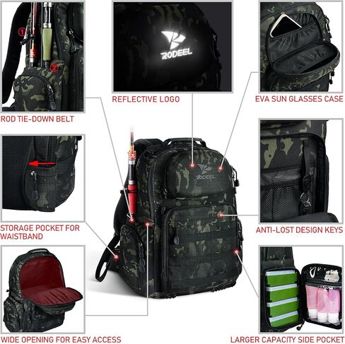 حقيبة ظهر كبيرة للتخزين من Rodeel، حقيبة ظهر لصيد الأسماك والمشي لمسافات طويلة، حقائب صيد مقاومة للمياه المالحة in Kuwait