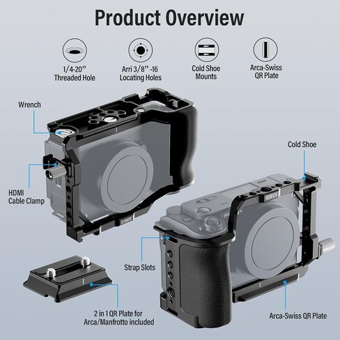 SIRUI ZV-E1 Camera Cage with Silicone Grip, Full Cage for Sony ZV-E1 with HDMI Cable Clamp, Built-in Quick Release Plate for Arca-Type, Cold Shoe, and Multiple Threaded Holes, AM-ZV-E1 in Kuwait