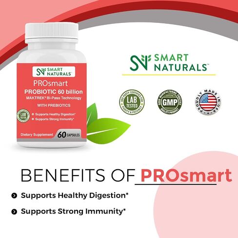 Pro Smart Probiotics 60 Billion Maktrek® Bi-Pass Technology Daily Probiotic Supplement for Healthy Digestion, Strong Immunity, 60 Capsules in Saudi Arabia