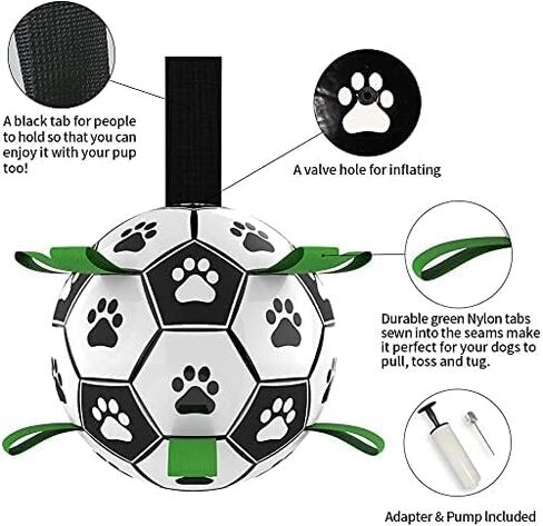 Dog Toys Soccer Ball with Straps, Interactive Dog Toys for Tug of War, Puppy Birthday Gifts, Dog Tug Toy, Dog Water Toy, Durable Dog Balls for Dog. (8 Inch) in Saudi Arabia