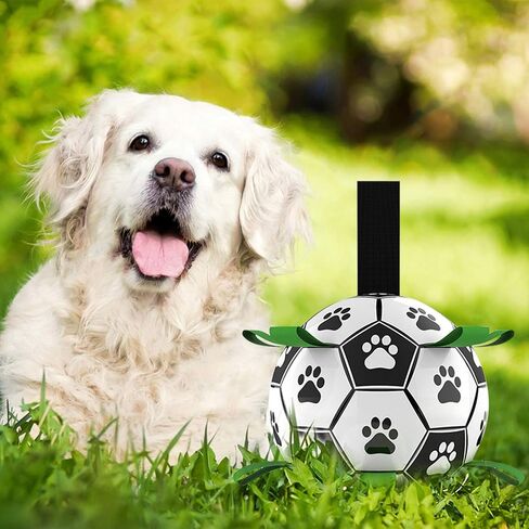 Dog Toys Soccer Ball with Straps, Interactive Dog Toys for Tug of War, Puppy Birthday Gifts, Dog Tug Toy, Dog Water Toy, Durable Dog Balls for Dog. (8 Inch) in Saudi Arabia