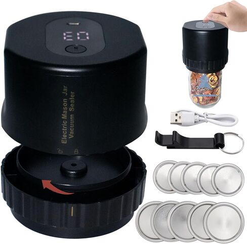 طقم سدادة جرة ماسون الكهربائية لبرطمانات ميسون ذات الفم العريض والبرطمانات ذات الفم العادي، آلة إغلاق مفرغة لتخزين الطعام وحفظه، تحتوي على فتاحة علب وأغطية جرة عادية وواسعة الفم in Kuwait