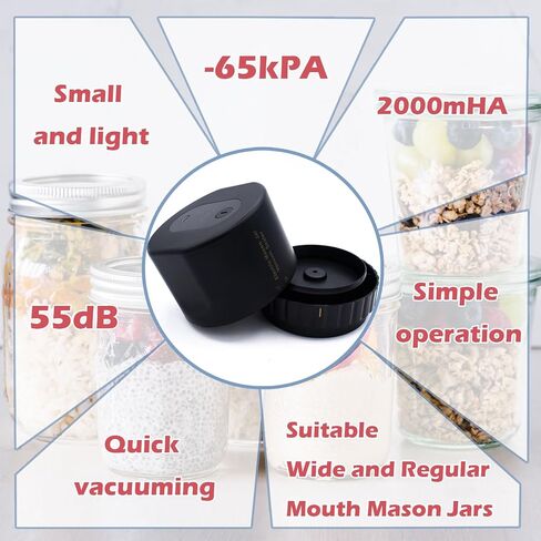 طقم سدادة جرة ماسون الكهربائية لبرطمانات ميسون ذات الفم العريض والبرطمانات ذات الفم العادي، آلة إغلاق مفرغة لتخزين الطعام وحفظه، تحتوي على فتاحة علب وأغطية جرة عادية وواسعة الفم in Kuwait