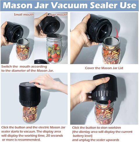 طقم سدادة جرة ماسون الكهربائية لبرطمانات ميسون ذات الفم العريض والبرطمانات ذات الفم العادي، آلة إغلاق مفرغة لتخزين الطعام وحفظه، تحتوي على فتاحة علب وأغطية جرة عادية وواسعة الفم in Kuwait