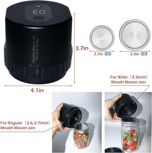 طقم سدادة جرة ماسون الكهربائية لبرطمانات ميسون ذات الفم العريض والبرطمانات ذات الفم العادي، آلة إغلاق مفرغة لتخزين الطعام وحفظه، تحتوي على فتاحة علب وأغطية جرة عادية وواسعة الفم in Kuwait