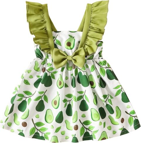 Amberetech Toddler Baby Girls Summer Dress Watermelon Printed Skirt Ruffle Sling Floral Princess Sundress in Kuwait
