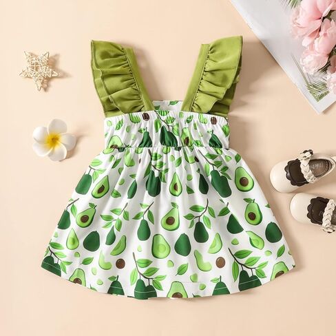 Amberetech Toddler Baby Girls Summer Dress Watermelon Printed Skirt Ruffle Sling Floral Princess Sundress in Kuwait