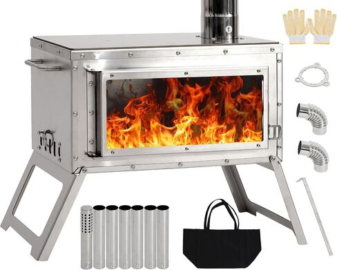 موقد خيمة LEISU محمول لحرق الخشب في الهواء الطلق مع أنبوب مدخنة للتخييم الشتوي، والصيد، والطبخ، والمشي لمسافات طويلة، وصيد الأسماك، وحقائب الظهر (الفولاذ المقاوم للصدأ) in Kuwait