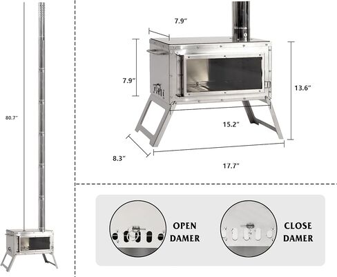 موقد خيمة LEISU محمول لحرق الخشب في الهواء الطلق مع أنبوب مدخنة للتخييم الشتوي، والصيد، والطبخ، والمشي لمسافات طويلة، وصيد الأسماك، وحقائب الظهر (الفولاذ المقاوم للصدأ) in Kuwait