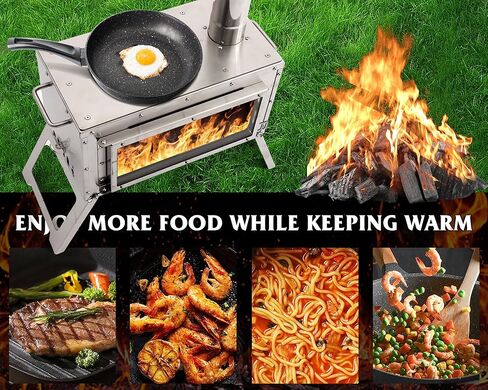 موقد خيمة LEISU محمول لحرق الخشب في الهواء الطلق مع أنبوب مدخنة للتخييم الشتوي، والصيد، والطبخ، والمشي لمسافات طويلة، وصيد الأسماك، وحقائب الظهر (الفولاذ المقاوم للصدأ) in Kuwait