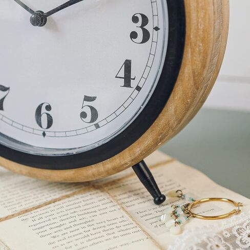 نيكي هوم ساعات طاولة خشبية، ساعة سطح المكتب المستديرة لا تكتكت تعمل بالبطارية، ساعة مكتب عتيقة لديكور المنزل او المكتب او غرف النوم in Saudi Arabia