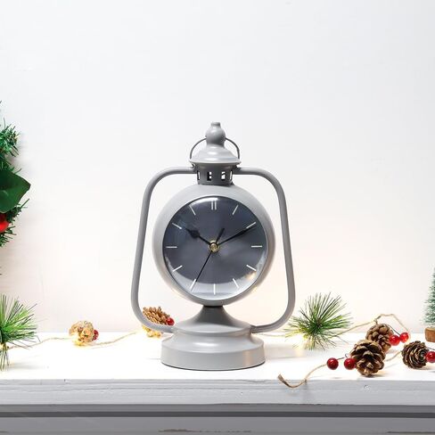 NEWIMAGE ساعة معدنية لغرفة النوم 12.5 "H ساعة مكتب ساعة المطبخ الحديثة مع مرآة المؤخر لغرفة المعيشة بجانب السرير غرفة نوم مكتب سطح المكتب كونترتوب (رمادي) in Kuwait