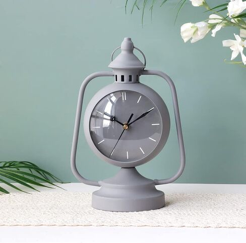 NEWIMAGE ساعة معدنية لغرفة النوم 12.5 "H ساعة مكتب ساعة المطبخ الحديثة مع مرآة المؤخر لغرفة المعيشة بجانب السرير غرفة نوم مكتب سطح المكتب كونترتوب (رمادي) in Kuwait