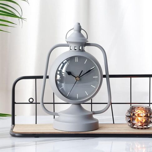 NEWIMAGE ساعة معدنية لغرفة النوم 12.5 "H ساعة مكتب ساعة المطبخ الحديثة مع مرآة المؤخر لغرفة المعيشة بجانب السرير غرفة نوم مكتب سطح المكتب كونترتوب (رمادي) in Kuwait