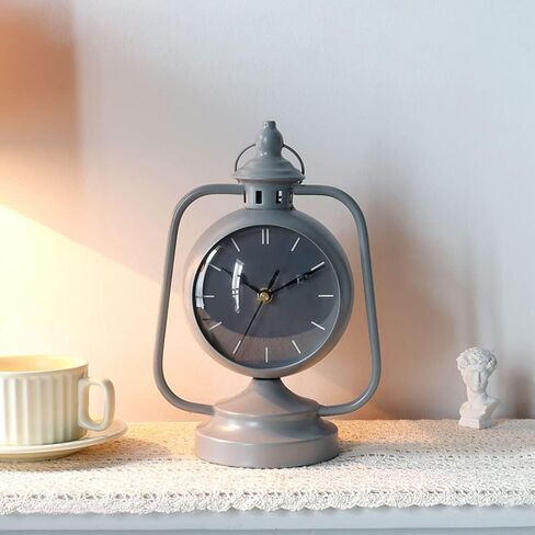 NEWIMAGE ساعة معدنية لغرفة النوم 12.5 "H ساعة مكتب ساعة المطبخ الحديثة مع مرآة المؤخر لغرفة المعيشة بجانب السرير غرفة نوم مكتب سطح المكتب كونترتوب (رمادي) in Kuwait