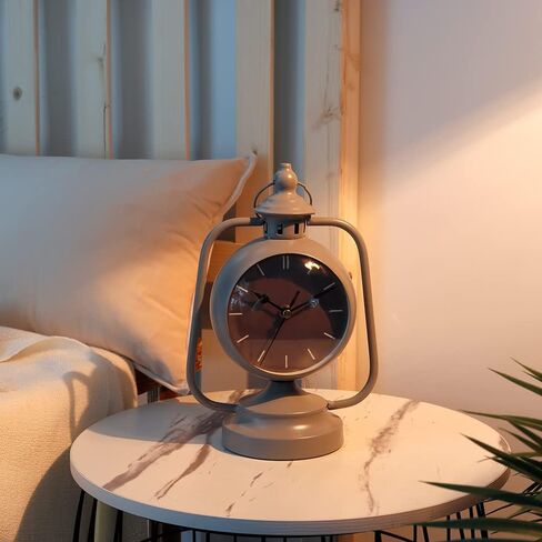 NEWIMAGE ساعة معدنية لغرفة النوم 12.5 "H ساعة مكتب ساعة المطبخ الحديثة مع مرآة المؤخر لغرفة المعيشة بجانب السرير غرفة نوم مكتب سطح المكتب كونترتوب (رمادي) in Kuwait