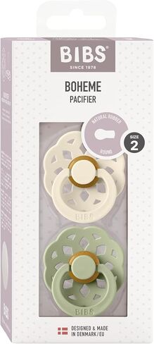 Bibs Boheme Natural Rubber Latex Round Pacifier Size 2-6-18M 2-Pack - Ivory/Sage in Saudi Arabia