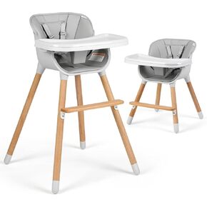 Cowiewie Baby High Chair, Modern Design Highchair for Babies & Toddlers Removable Dishwasher & Adjustable Safe Tray, Safety Harness Removable Cushion Made of Sleek Hardwood & Leatherette£¨Grey£© in Kuwait