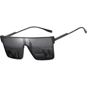 DUCO Square Oversized Fashion Sunglasses for Men Polarized Flat Top UV400 Protection Metal Frame Big Large DC3055