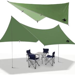 قماش القنب للتخييم من ايامايا، مقاس كبير 10×15 قدم، مظلة مقاومة للماء، مظلة للنزهات، بساط للنزهة، مأوى للنجاة والمشي لمسافات طويلة والسفر والشاطئ مع 8 اوتاد و8 خطوط جوية in Kuwait