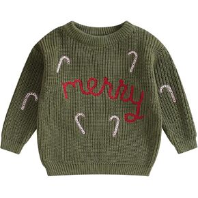 Bonangber Toddler Baby Boy Girl Christmas Sweater Merry Candy Cane Embroidery Knit Warm Pullover Sweatshirt Fall Clothes in Kuwait
